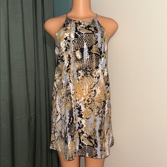 fab'rik Dresses & Skirts - fab'rik Snake Print Mini Dress in Black, Gold, and Cream